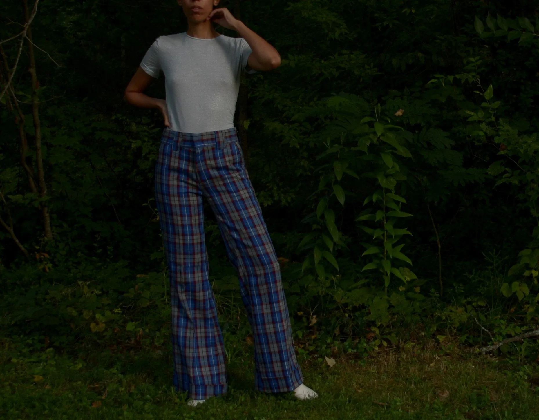 70s wool plaid bell bottom trousers // 30W