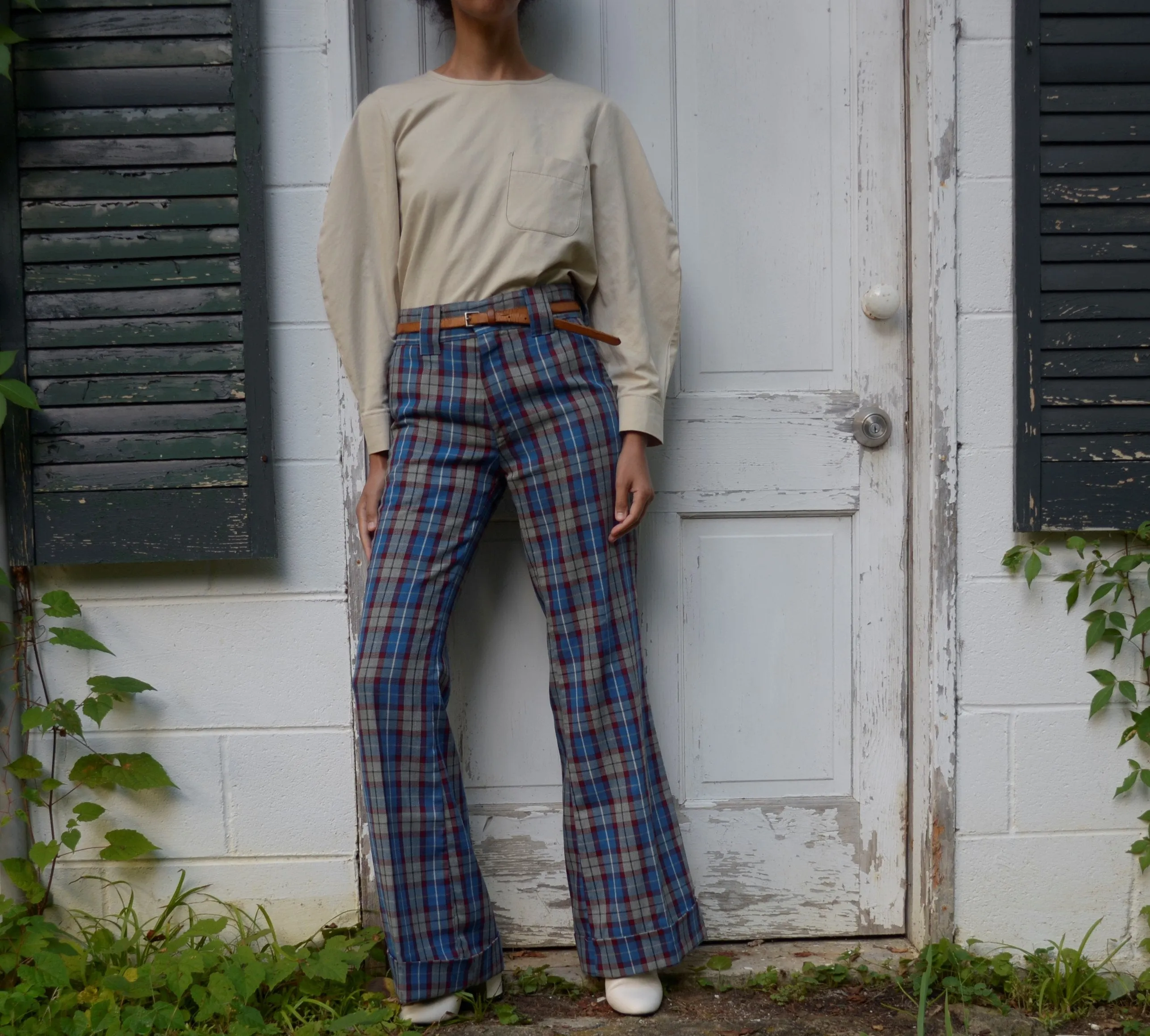 70s wool plaid bell bottom trousers // 30W