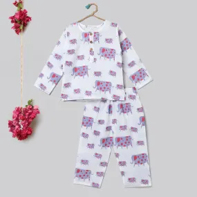 A Parade of Elephants  Kurta Pyjama Set in Mauve