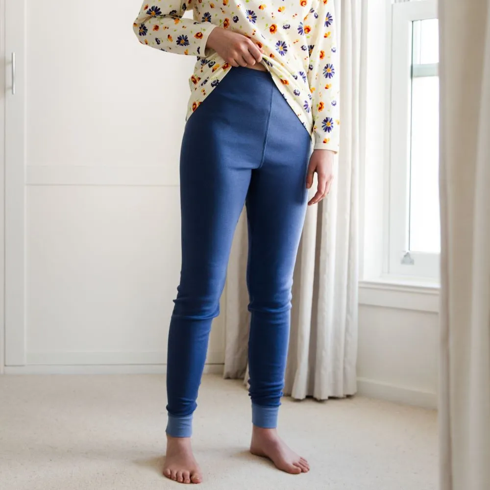 Adult PJ Bottom in Swedish Blue Trim -100% Organic Cotton