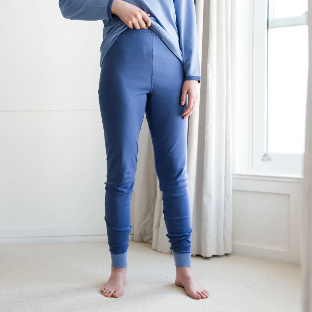 Adult PJ Bottom in Swedish Blue Trim -100% Organic Cotton