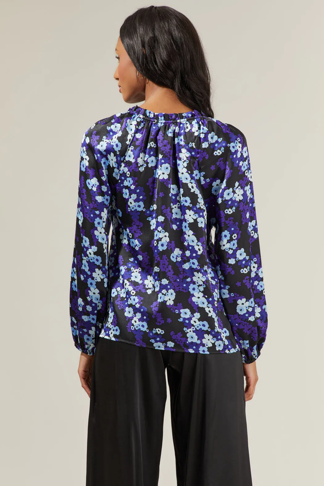 Aster Bloom Jovie Split Neck Satin Raglan Blouse