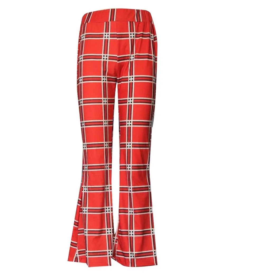 Autumn And Winter Lattice Leisure Micro Bell-bottom Trousers