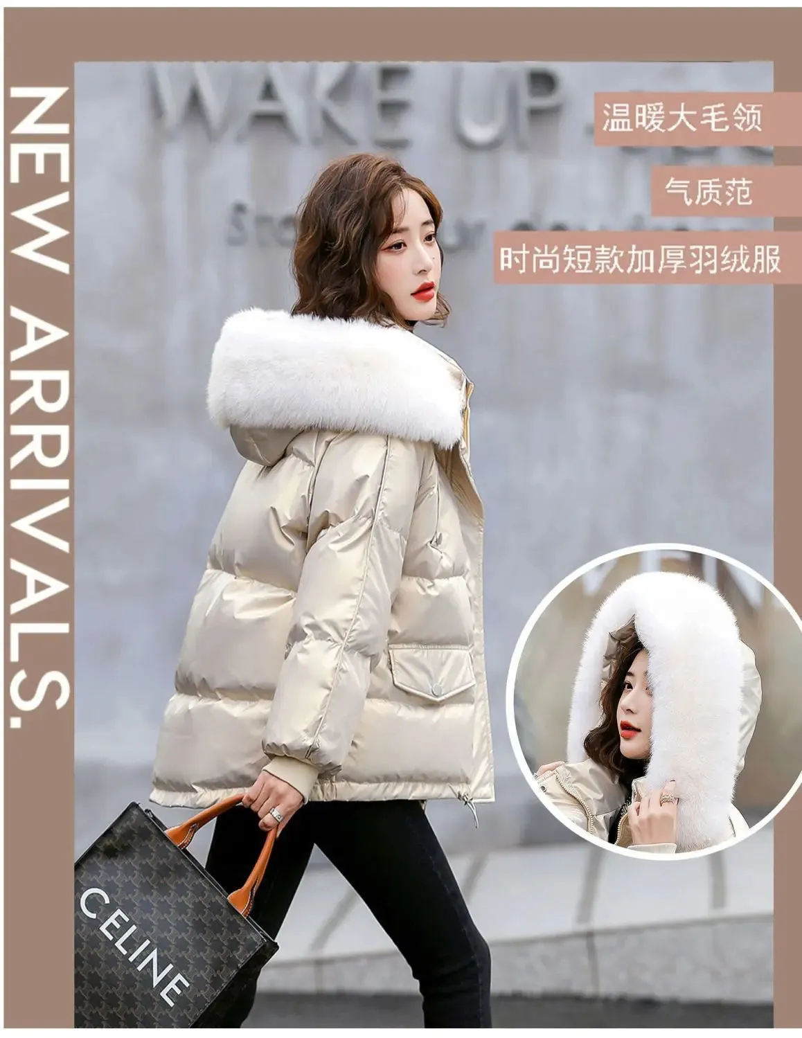 Autumn Winter Casual Women's Parkas 2024 New Korean Version Fur Collar Loose Hooded Jacket Regular Zipper Women Clothing Black