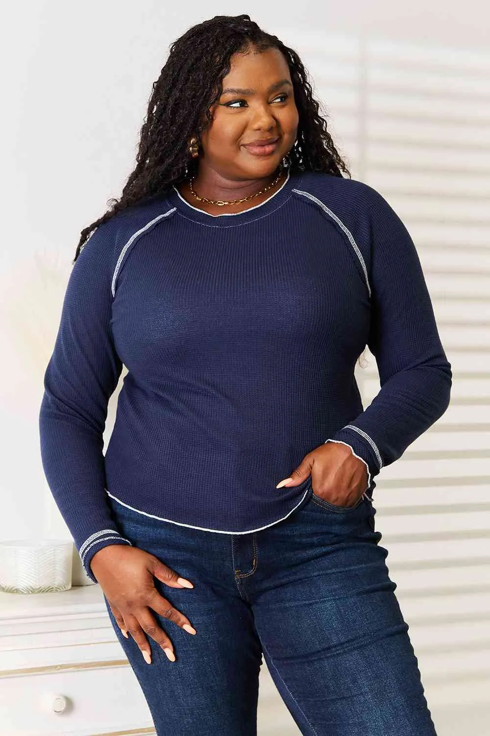 Basic Bae Long Raglan Sleeve Round Neck Top