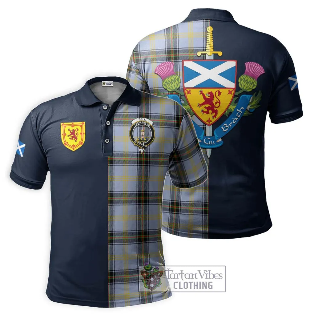 Bell of the Borders Tartan Polo Shirt Alba with Scottish Lion Royal Arm Half Style