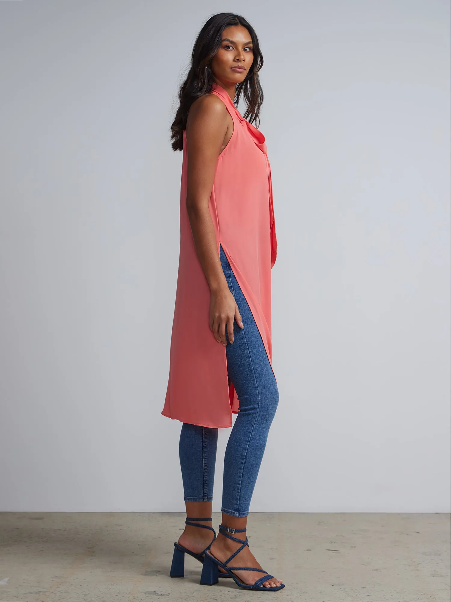 Bow-Front Halterneck Maxi Blouse