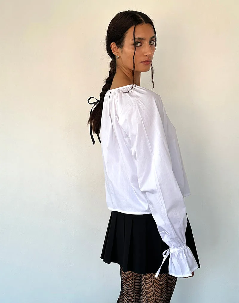 Bulila Tie Sleeve Blouse in White Poplin