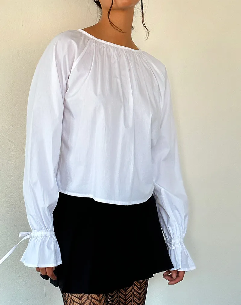 Bulila Tie Sleeve Blouse in White Poplin