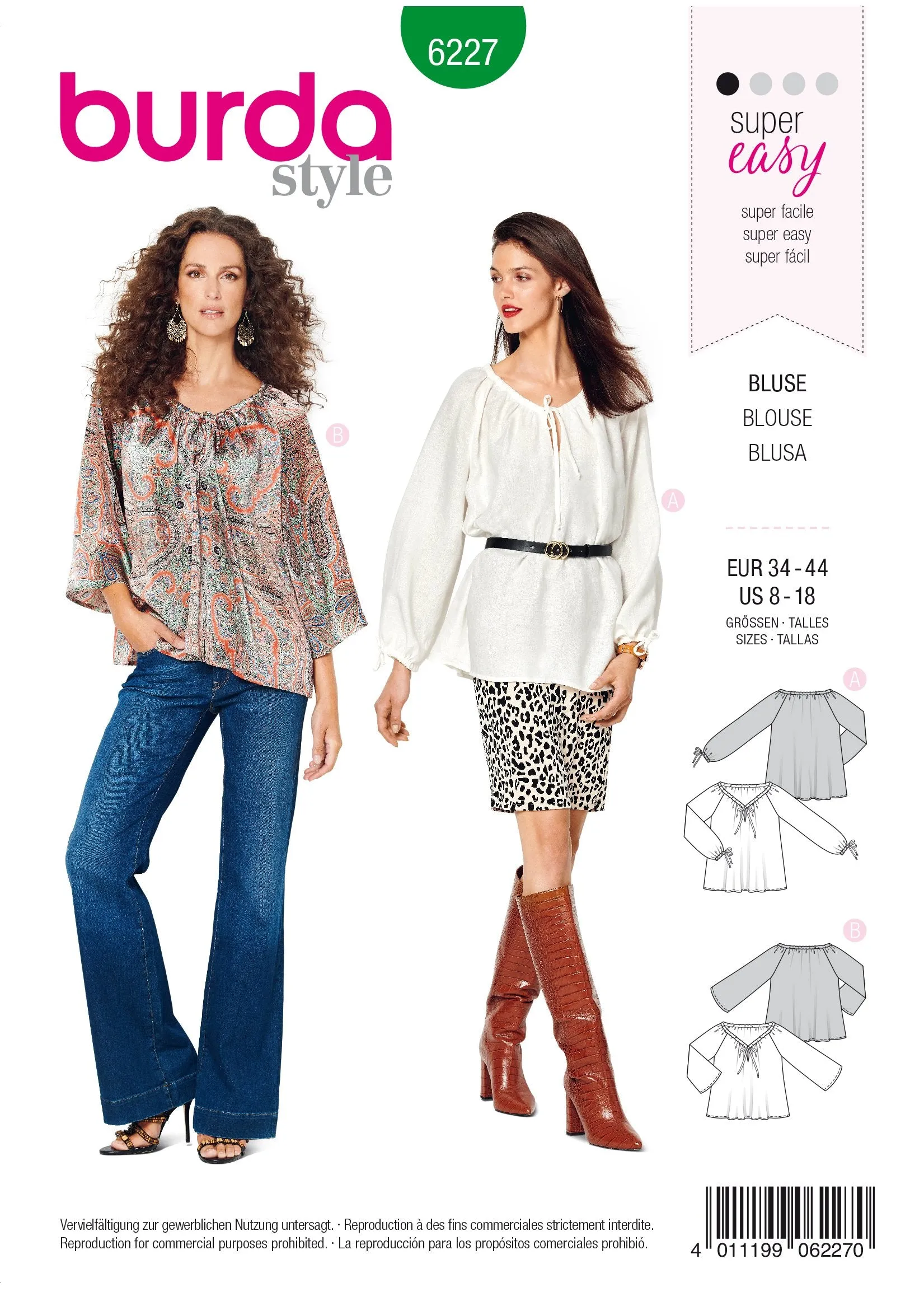 Burda Pattern 6227  Blouse – Carmen Blouse – 
Drawstring Neckline