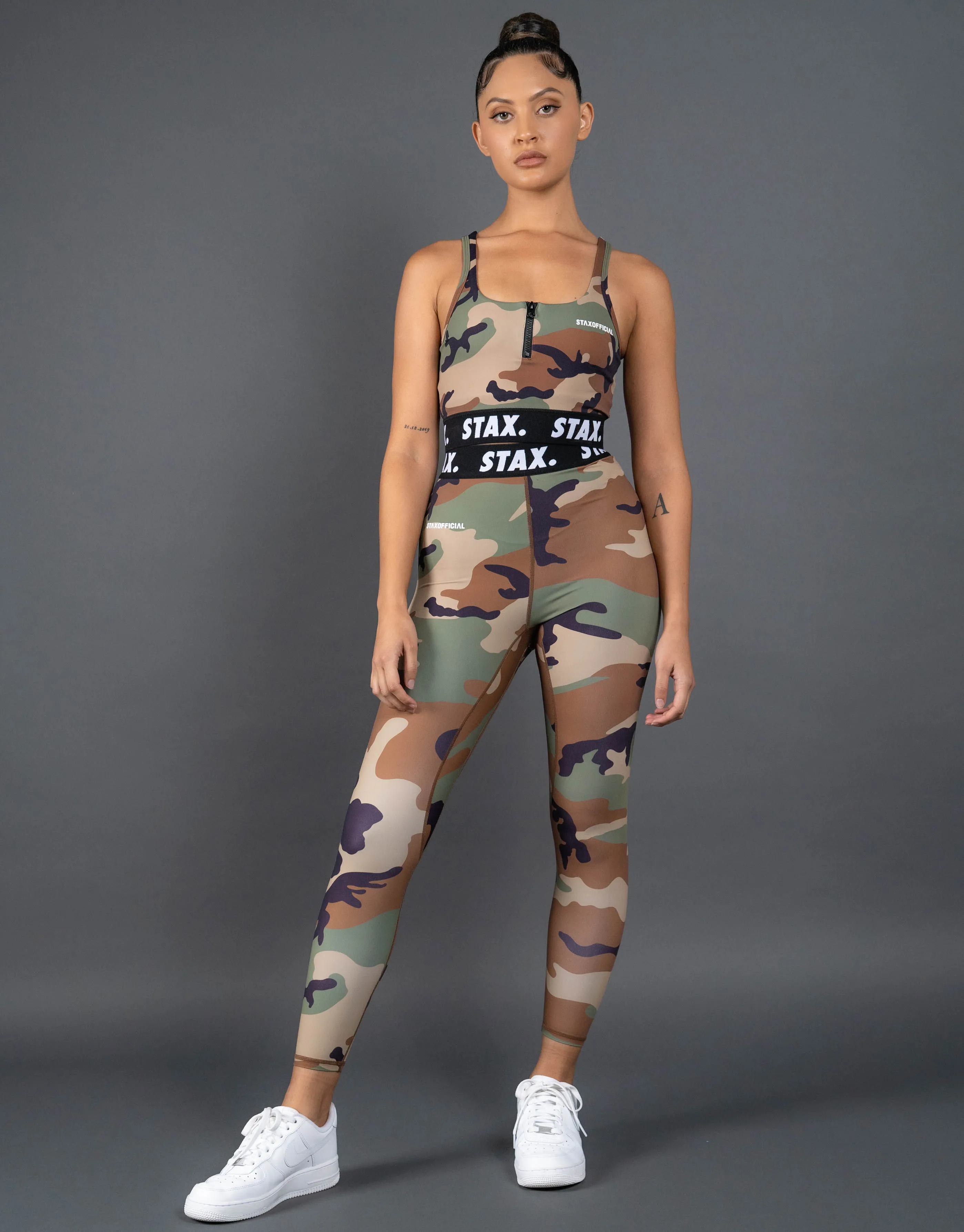 Camo WB Square Neck Crop - Black