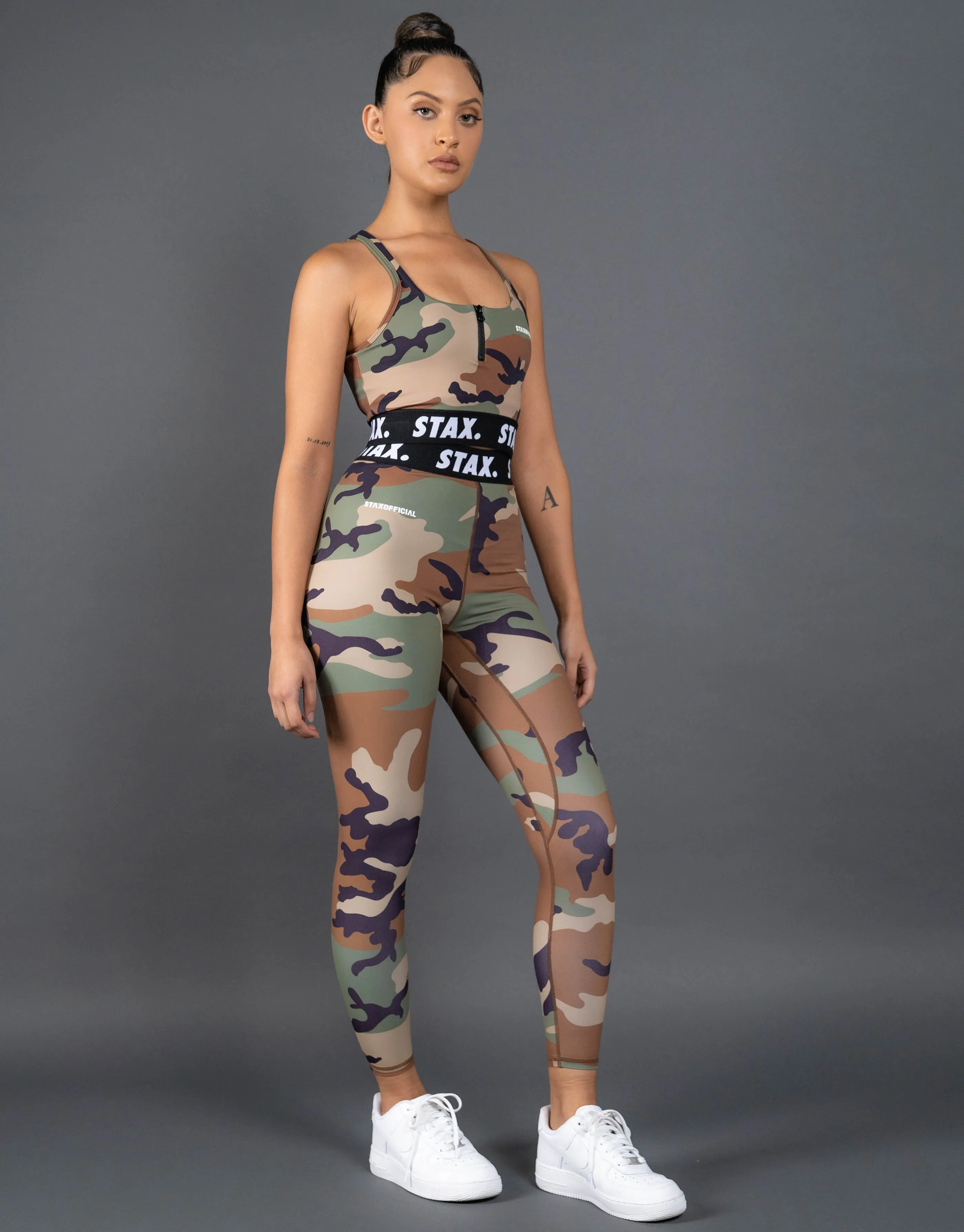 Camo WB Square Neck Crop - Black