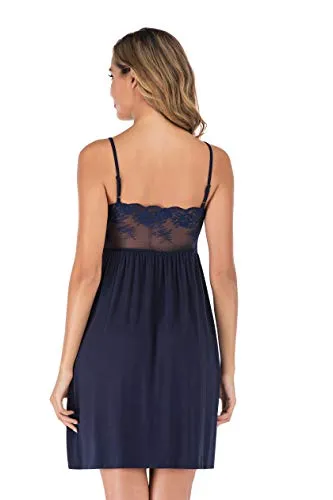 Comfort Cotton Nightwear Strappy Nightdress Lingerie V Neck Sleepwear,Blue,XXL