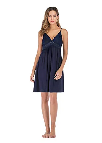 Comfort Cotton Nightwear Strappy Nightdress Lingerie V Neck Sleepwear,Blue,XXL