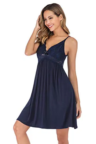 Comfort Cotton Nightwear Strappy Nightdress Lingerie V Neck Sleepwear,Blue,XXL