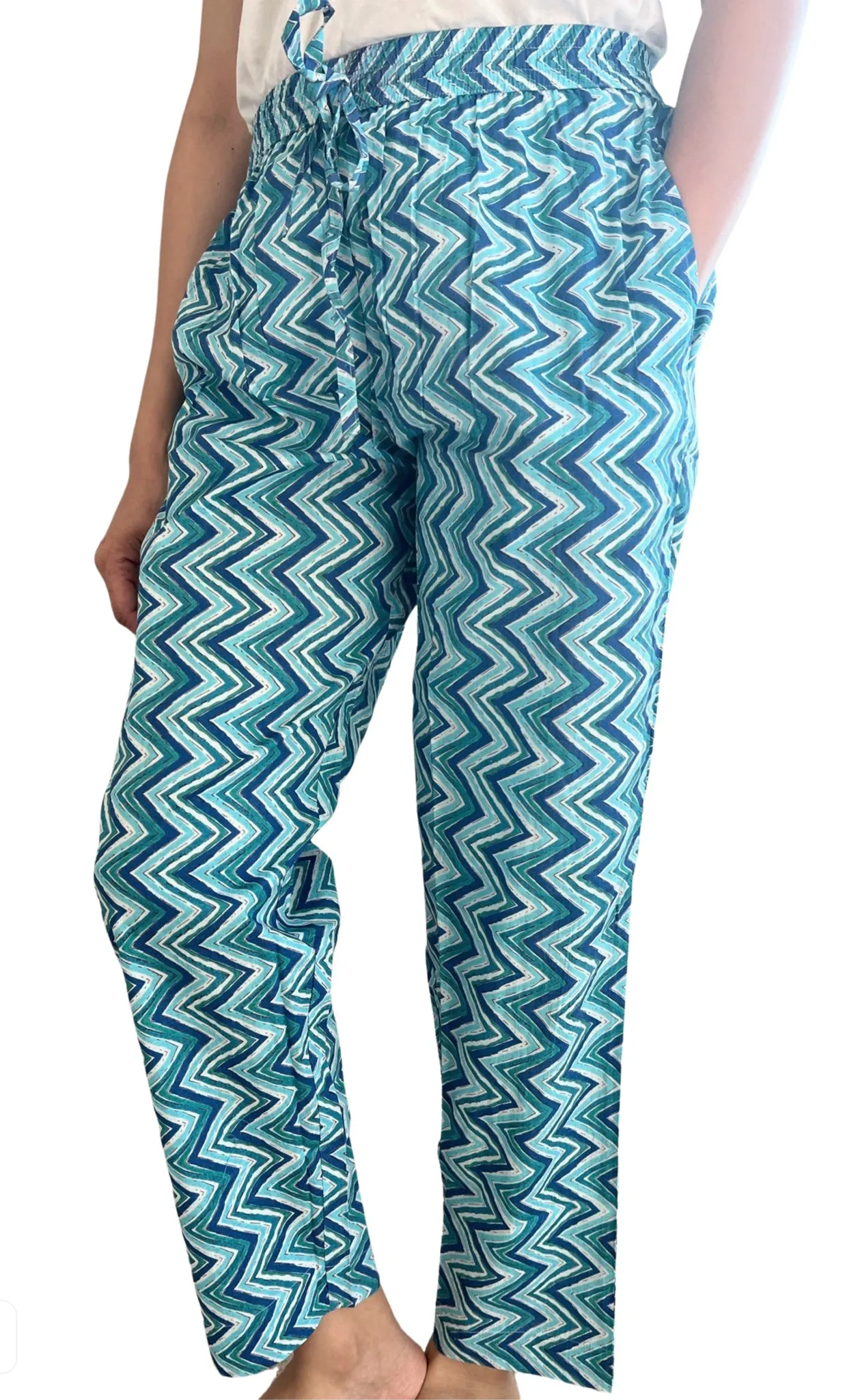 Cotton Pajama Pants Women - Blue Wave Serenity