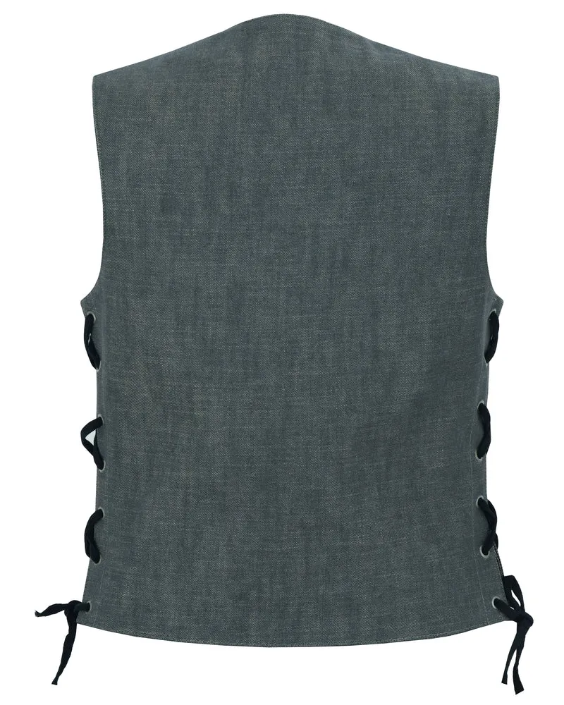 DM919 Women's Rough Rub-Off Raw Finish Broken Gray Denim Vest