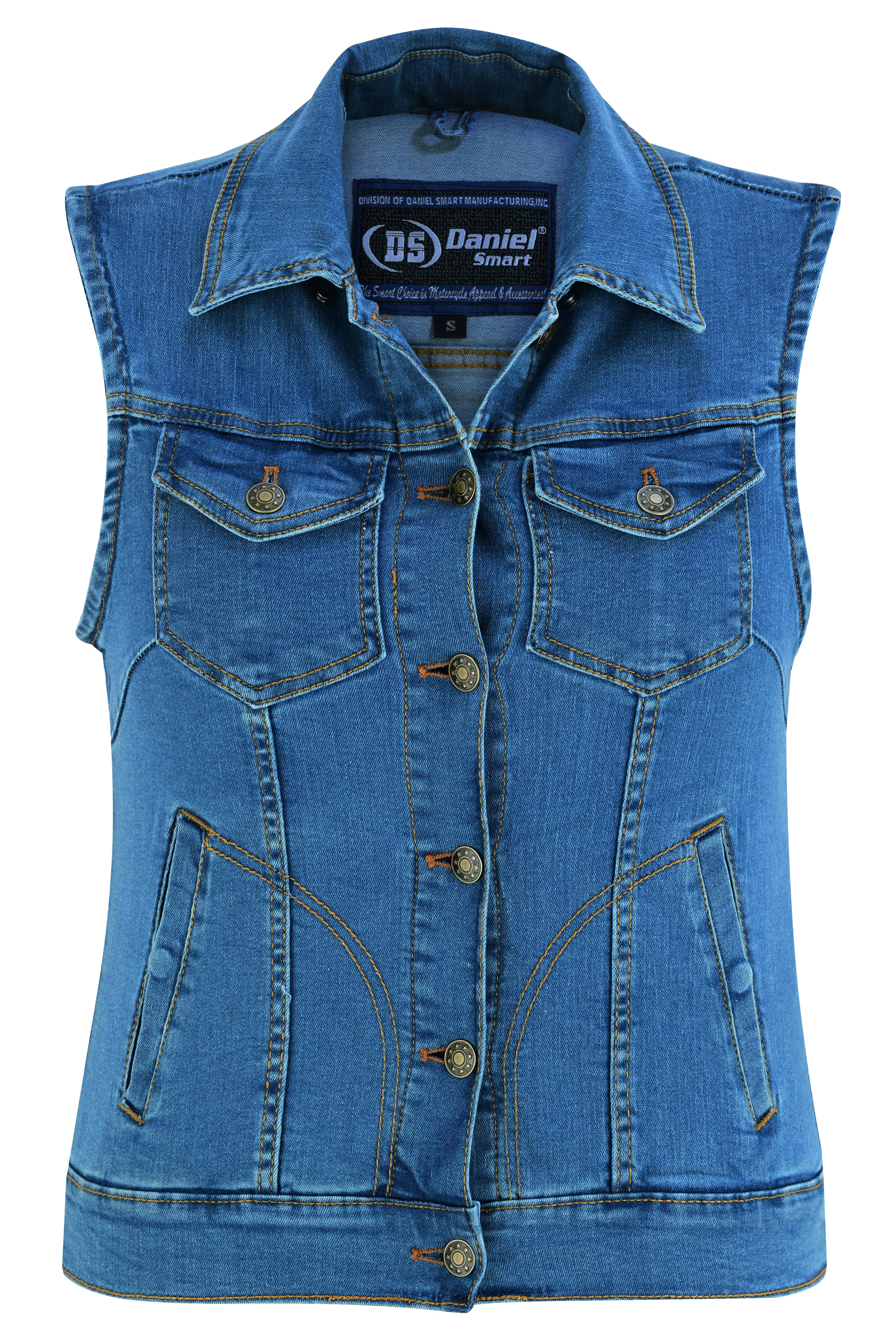 DM943 Women's Blue Denim Snap Front Vest