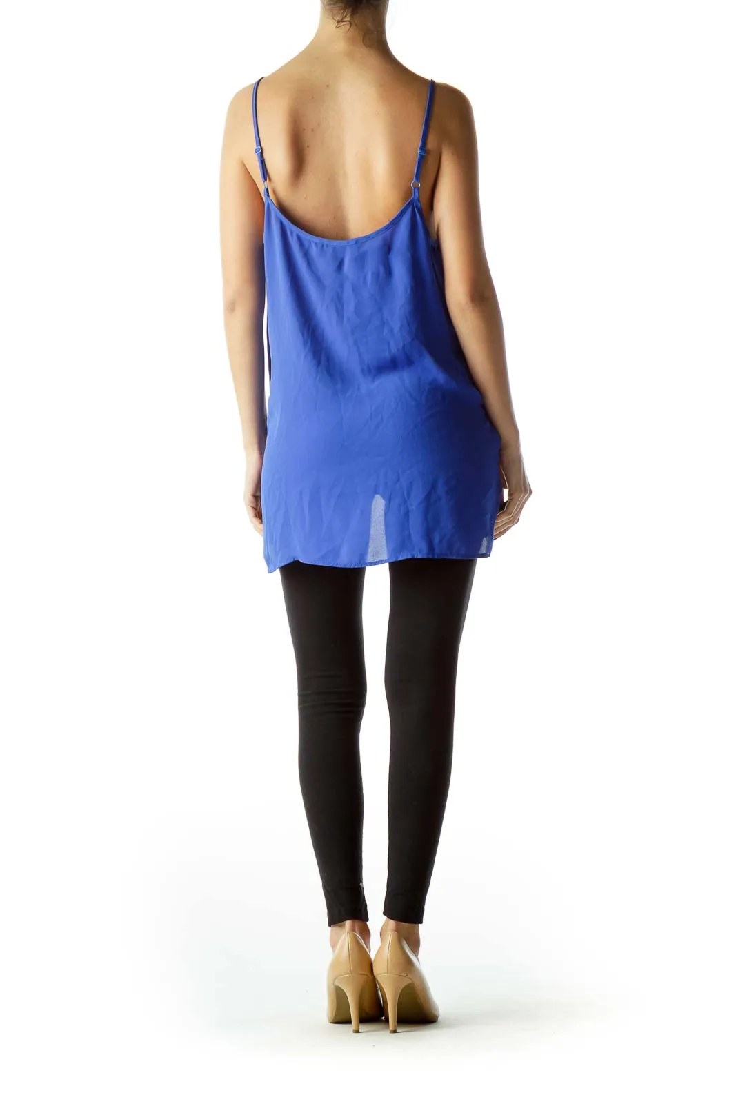 Electric Blue Spaghetti Straps Flared Top