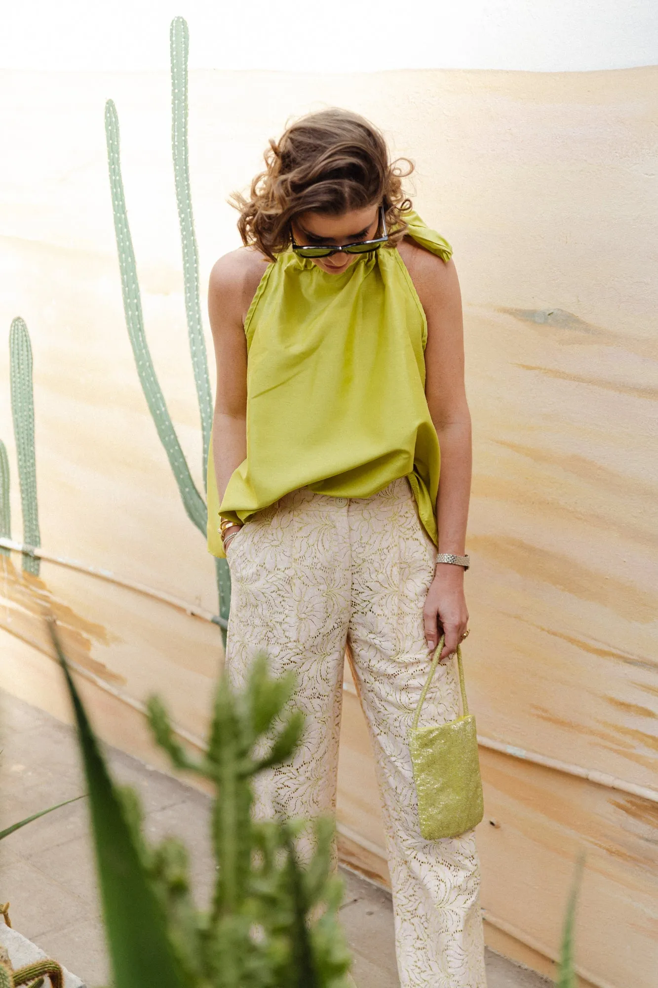 Ella halterneck top lime