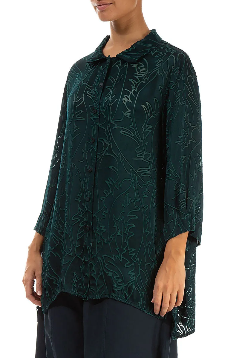 Emerald Devoré Feather Silk Shirt