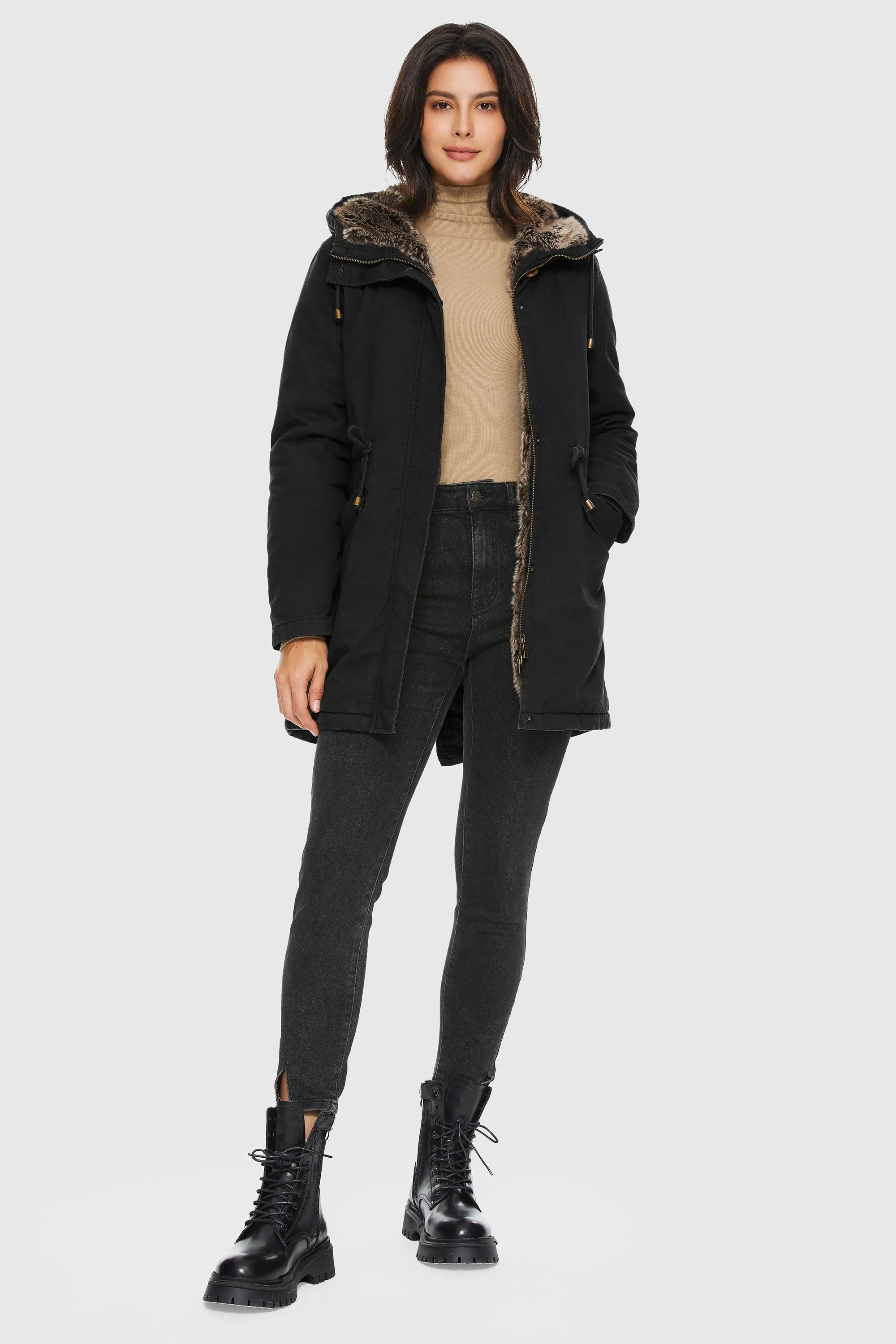 Faux Fur Lined Military Fleece Parka