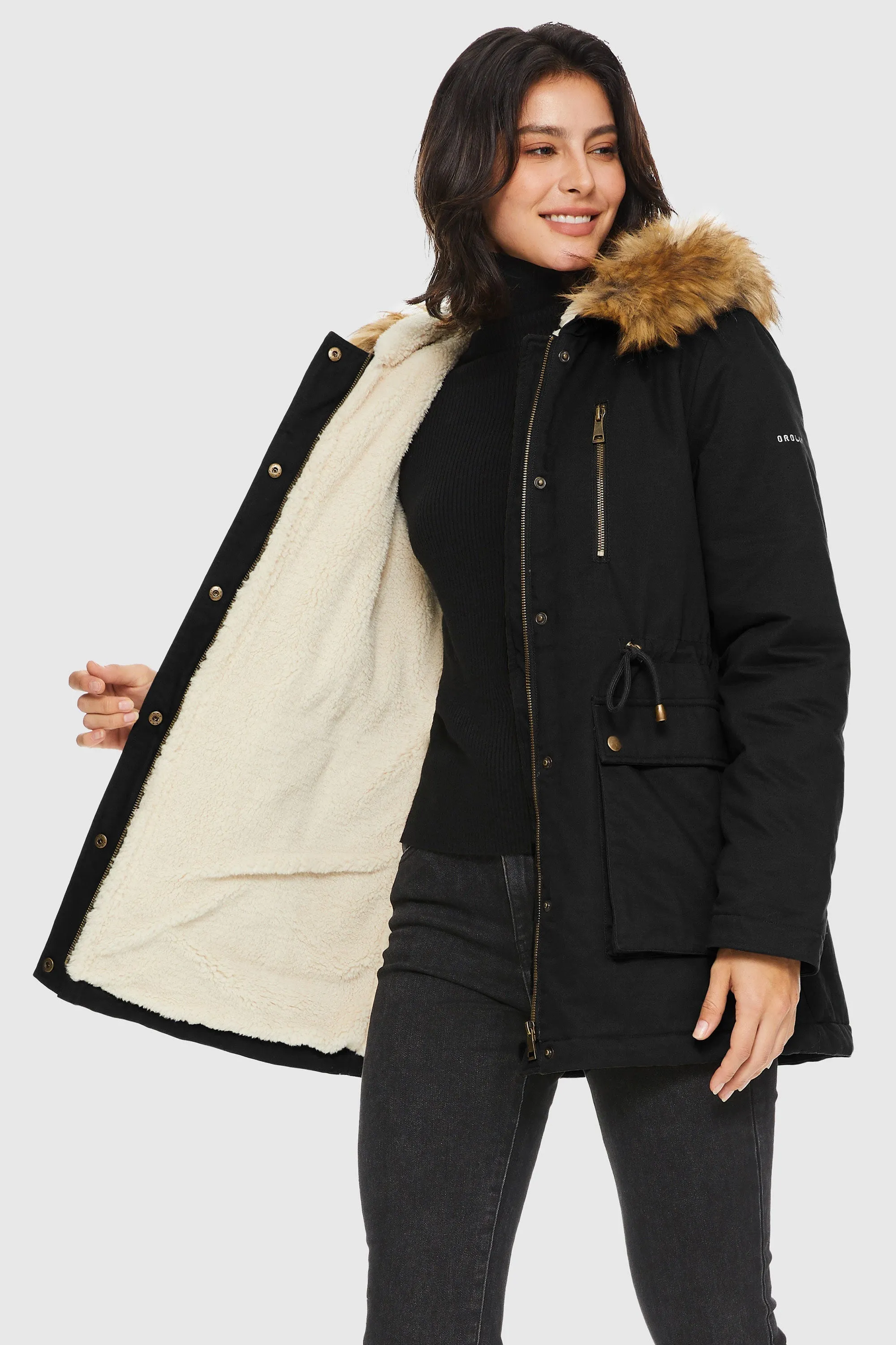 Faux Fur Thickened Hooded Parka Jacket