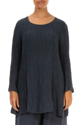 Flared Crinkled Graphite Silk Tunic