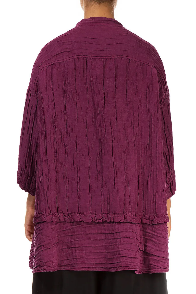 Flared Crinkled Magenta Silk Shirt