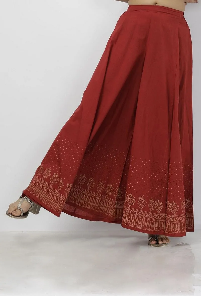 Gerua Maroon Hand-Block Printed Cotton Palazzo