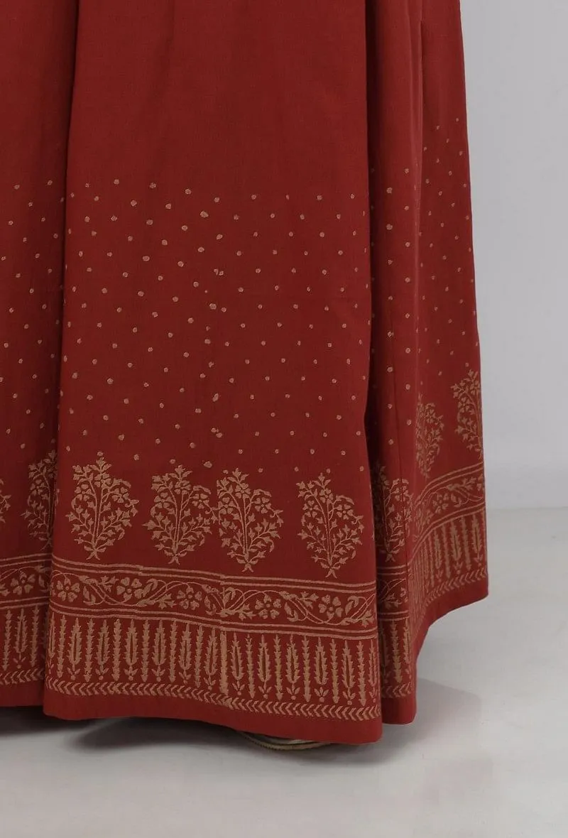 Gerua Maroon Hand-Block Printed Cotton Palazzo