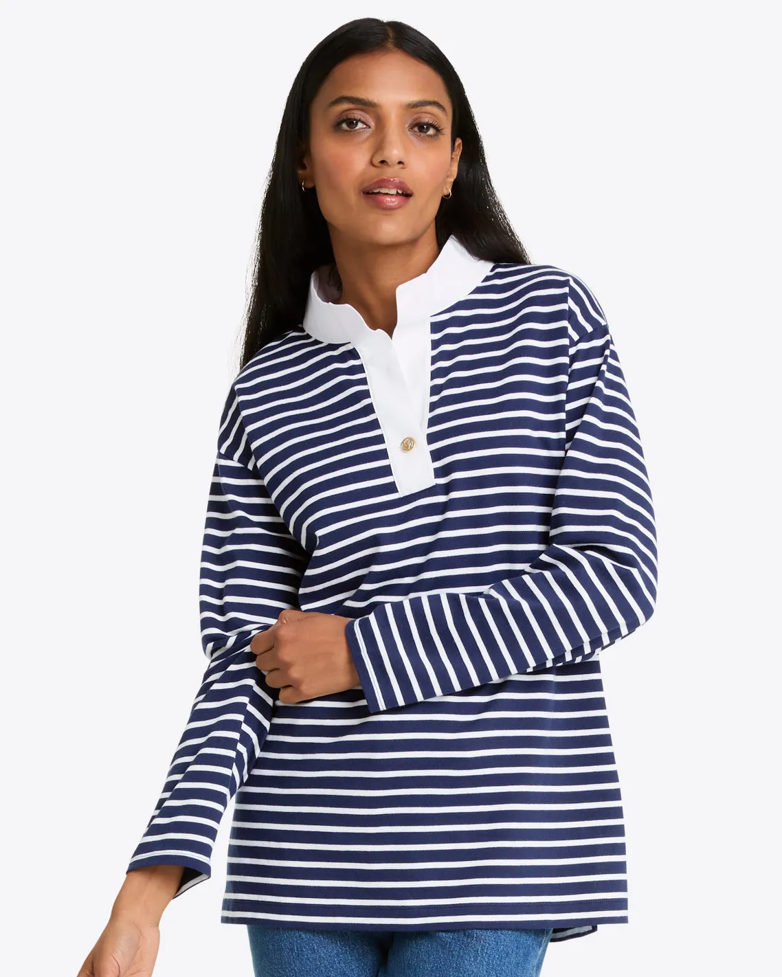 Gillian Long Sleeve Top in Navy Mariner Stripe