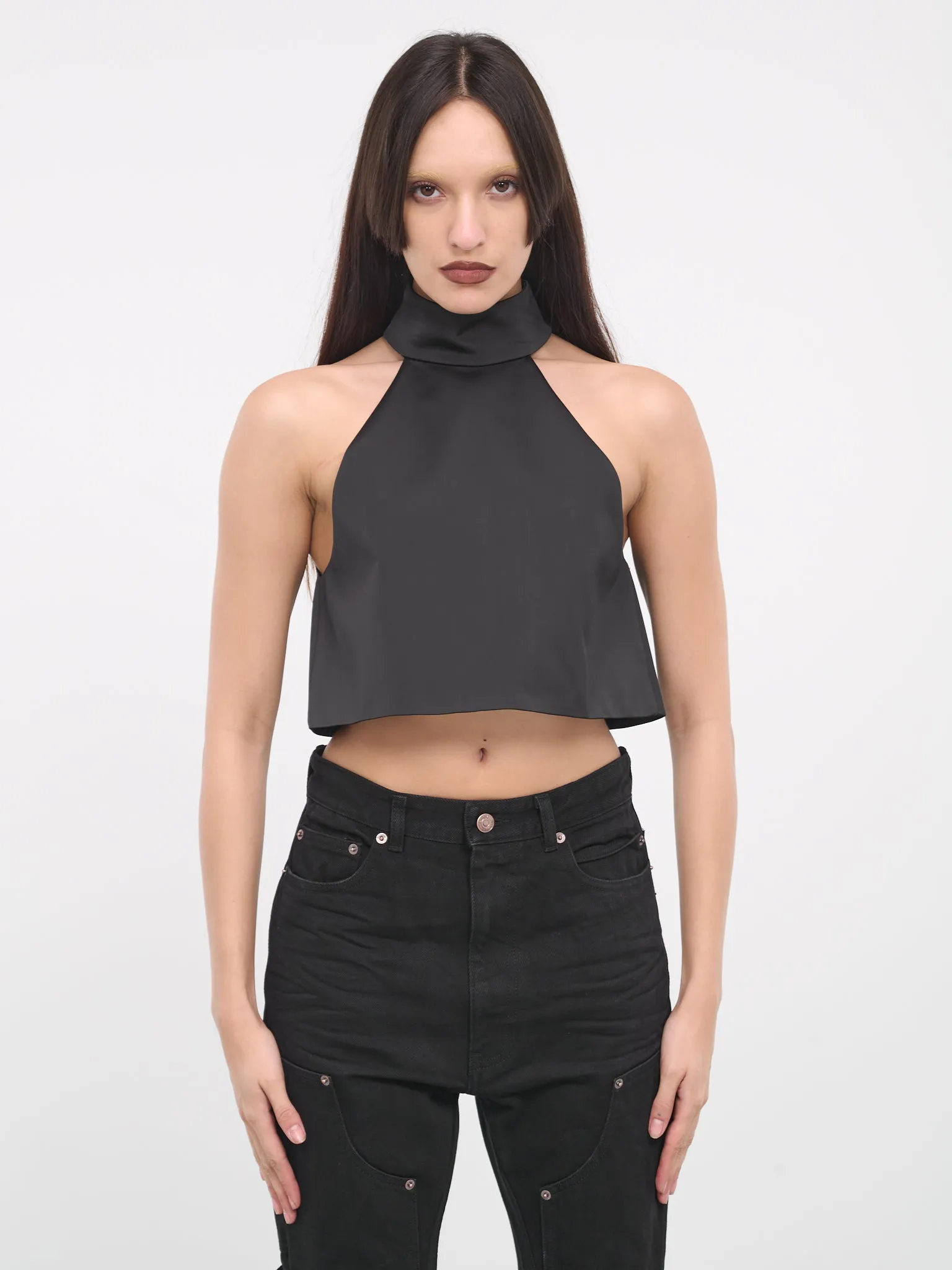 Halterneck Crop Blouse (BL0-24-175-W-BLACK)