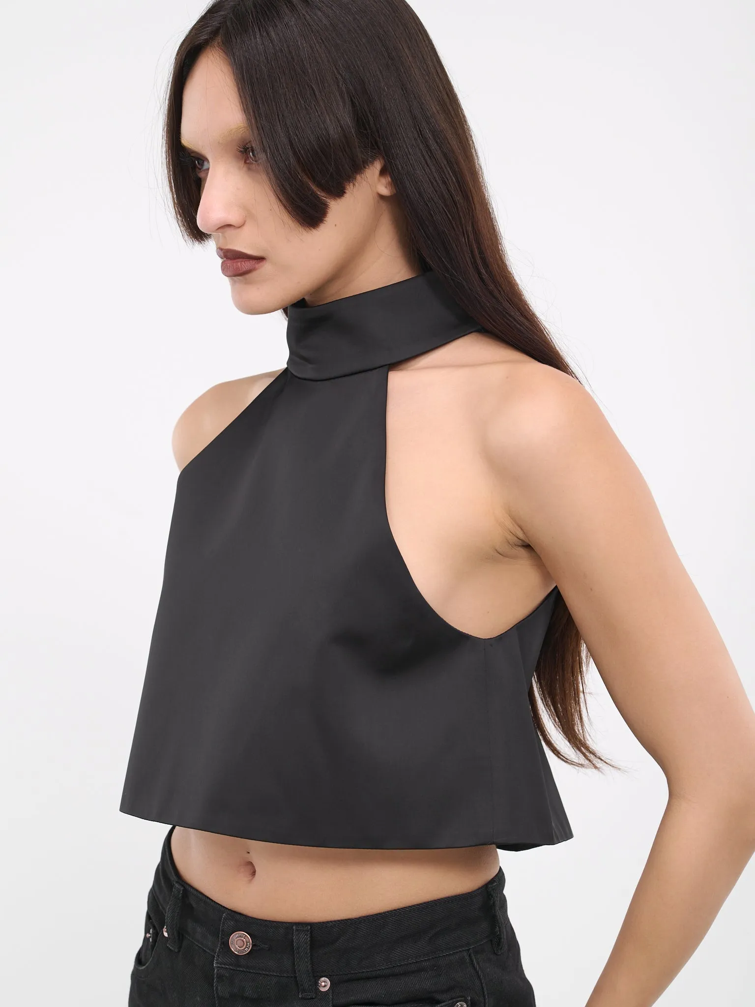 Halterneck Crop Blouse (BL0-24-175-W-BLACK)