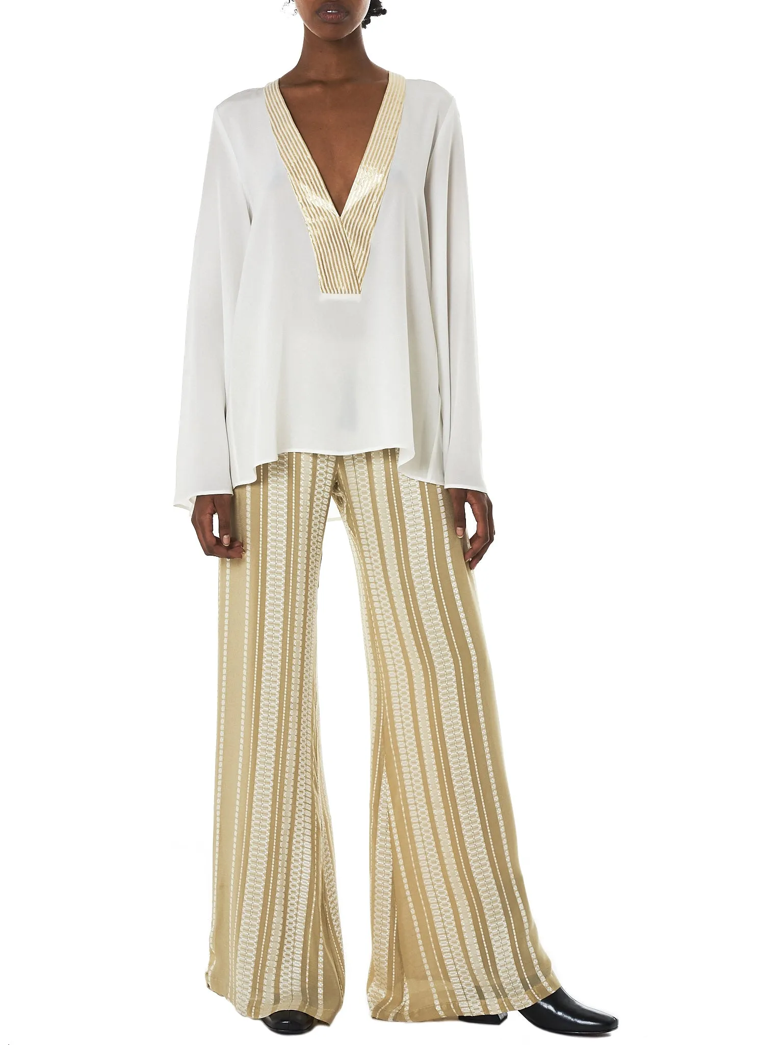 'Hestia' Gold Striped Blouse (CLBL147-HESTIA-IVORY)