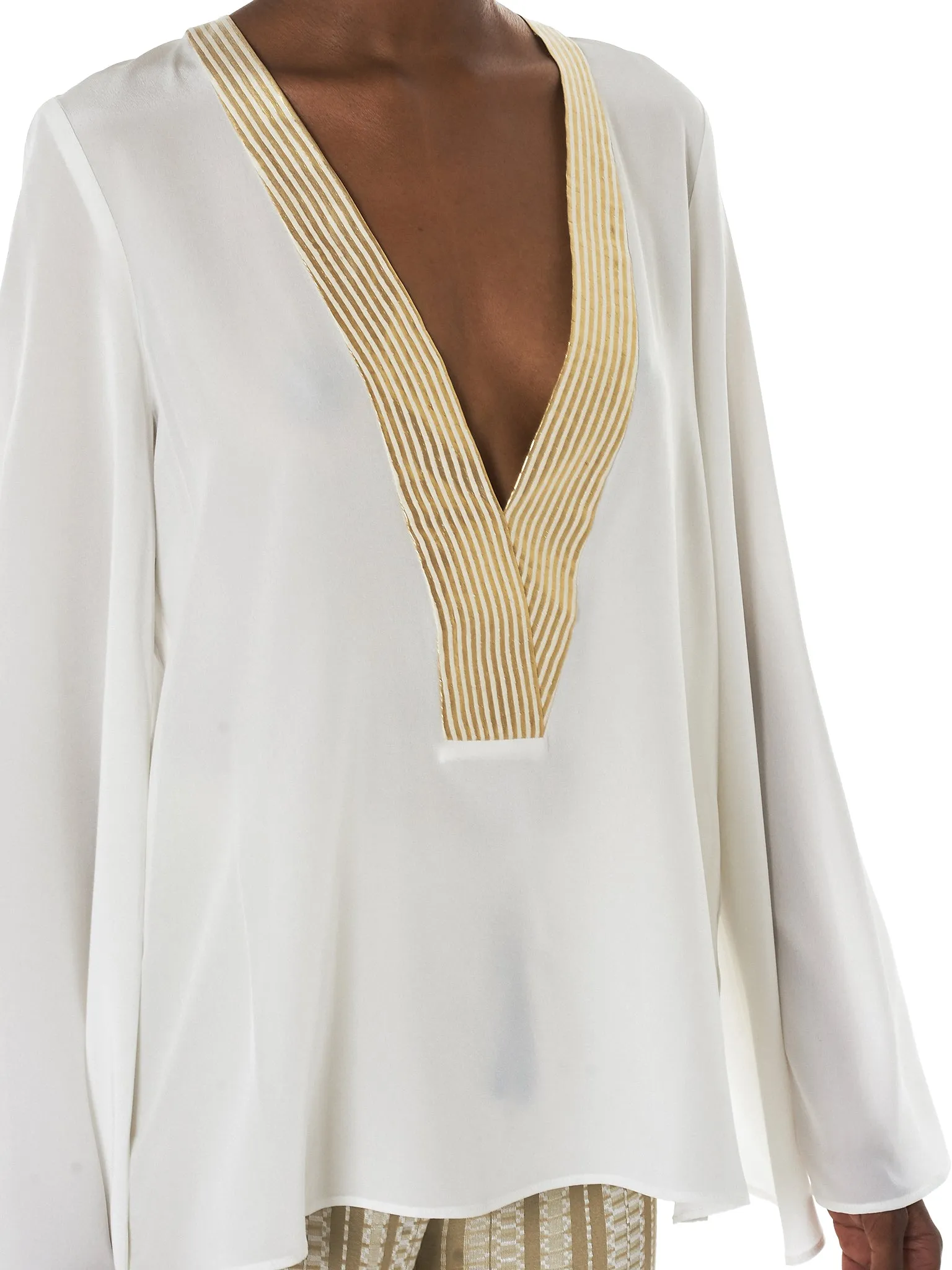 'Hestia' Gold Striped Blouse (CLBL147-HESTIA-IVORY)