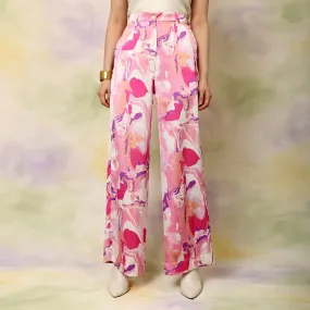 High Waisted Flared Marble Print Trousers