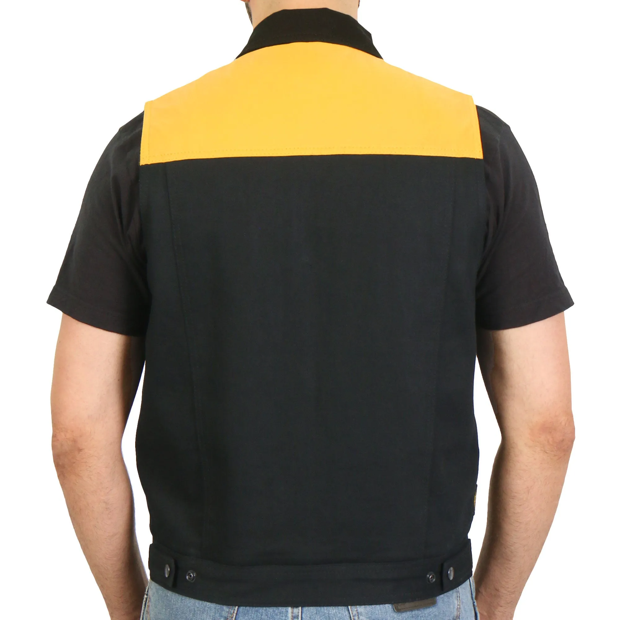 Hot Leathers Men’s Black and Yellow Denim Conceal Carry Vest VSM6104