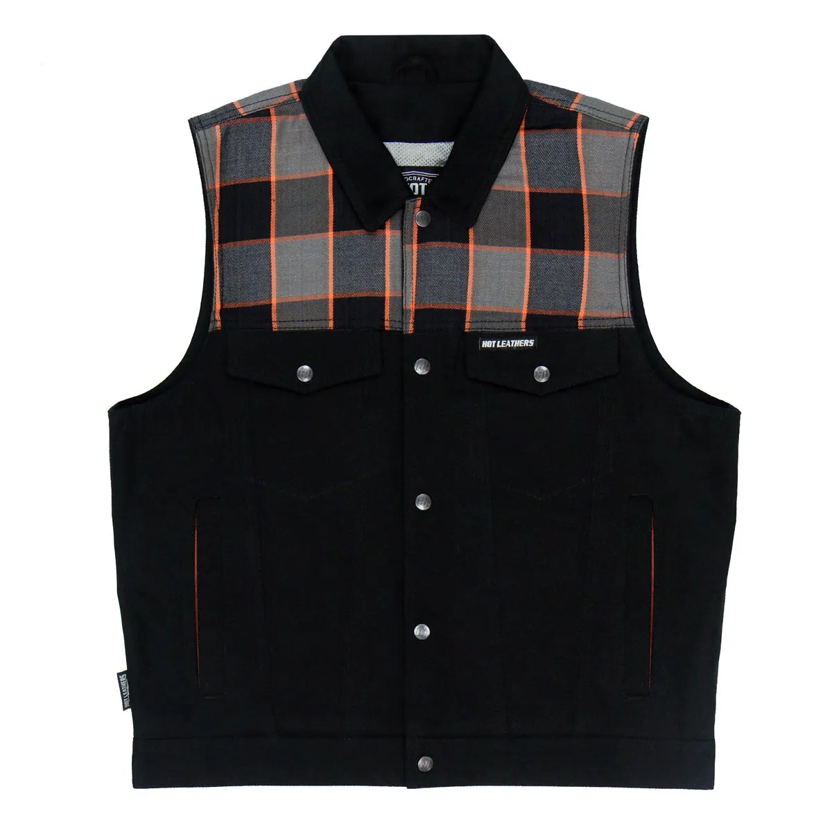 Hot Leathers VSM6204 Men's '2-Tone' Denim and Flannel Club Style Biker Vest