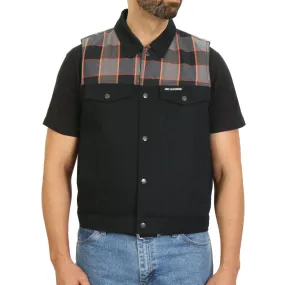 Hot Leathers VSM6204 Men's '2-Tone' Denim and Flannel Club Style Biker Vest