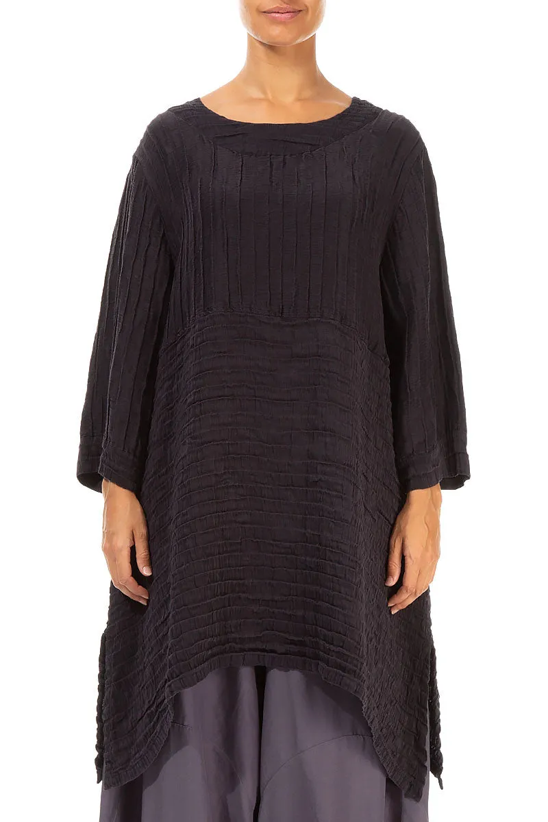 Longer Sides Crinkled Black Violet Silk Tunic