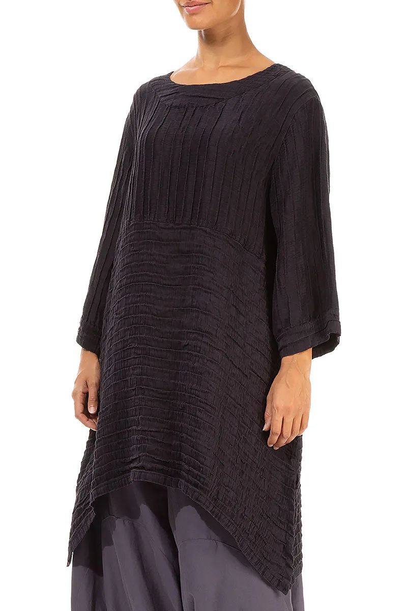 Longer Sides Crinkled Black Violet Silk Tunic