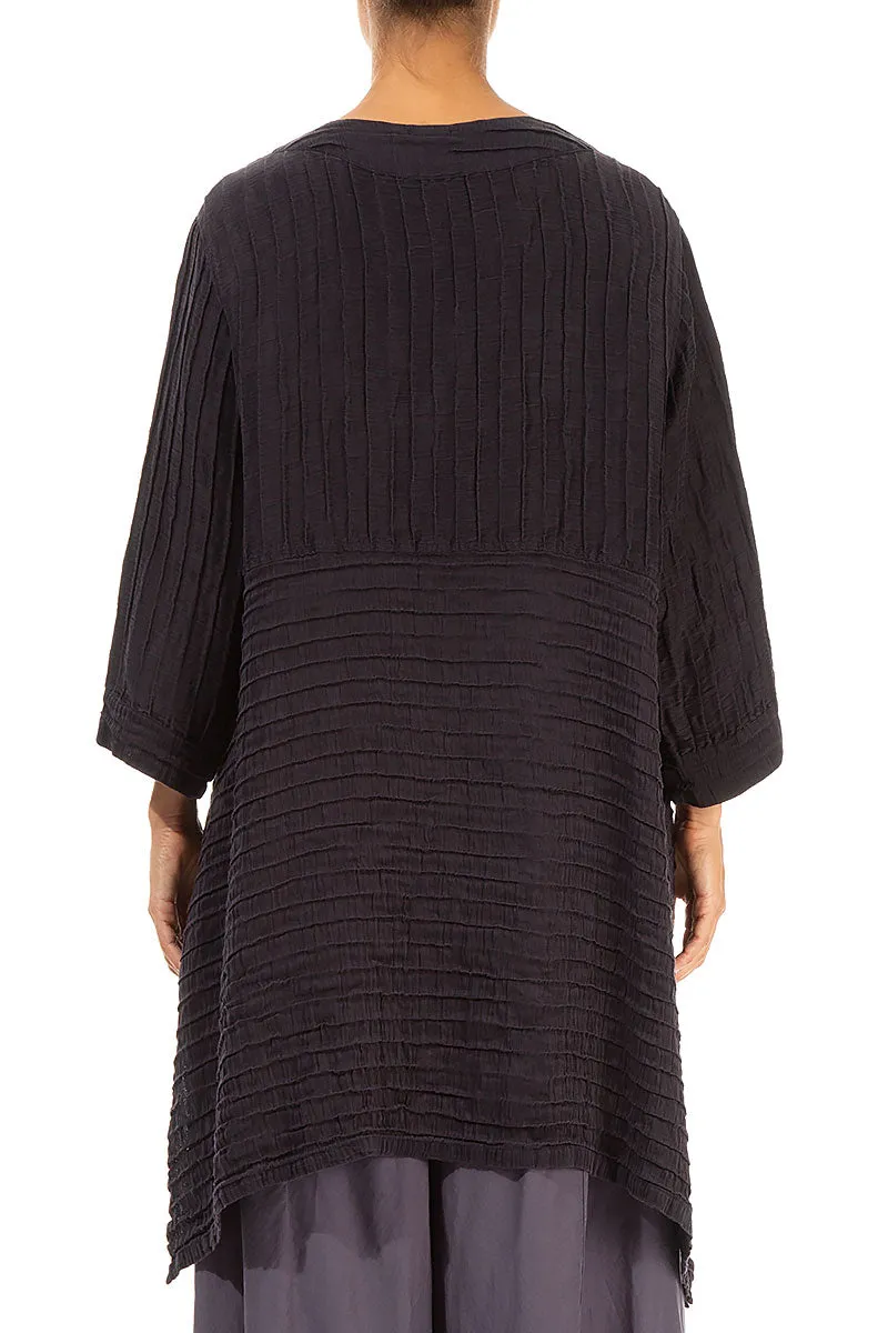 Longer Sides Crinkled Black Violet Silk Tunic