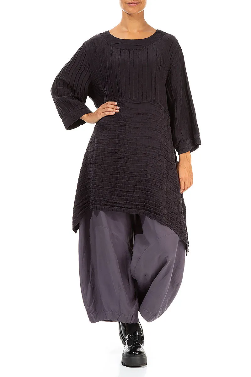 Longer Sides Crinkled Black Violet Silk Tunic