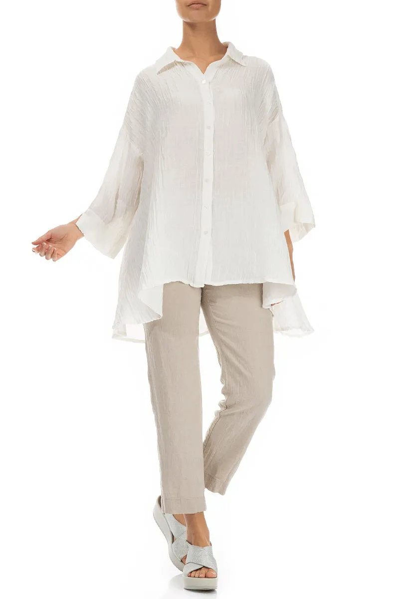 Loose Crinkled Off White Silk Linen Shirt