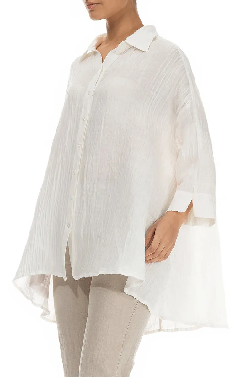 Loose Crinkled Off White Silk Linen Shirt