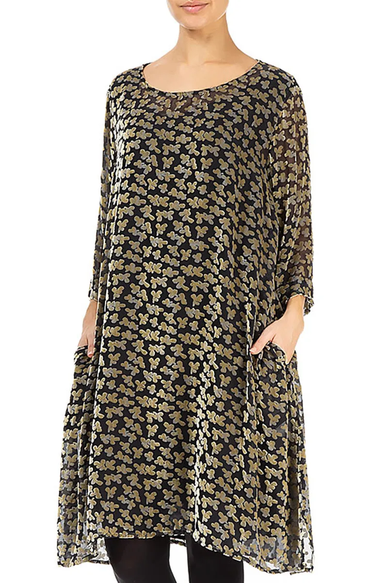 Loose Devoré Petals Gold Silk Velvet Tunic