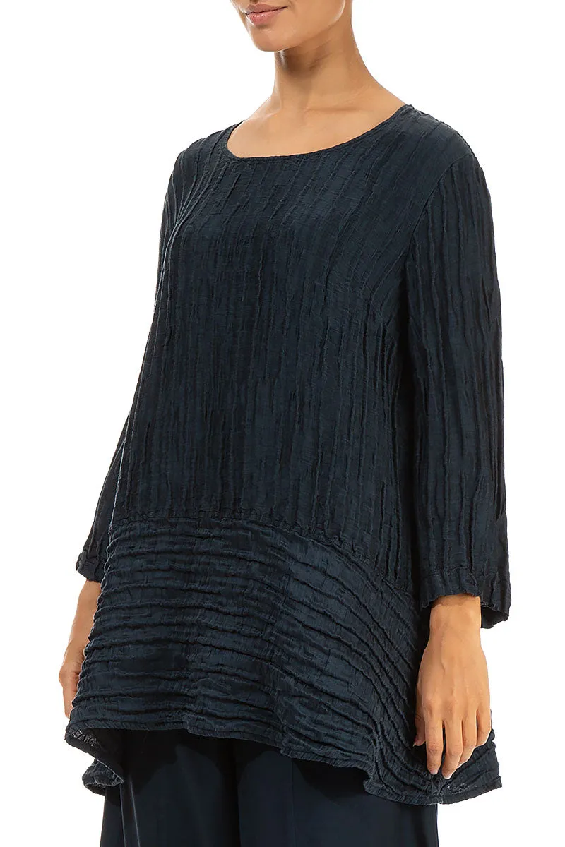 Loose Midnight Blue Silk Linen Tunic