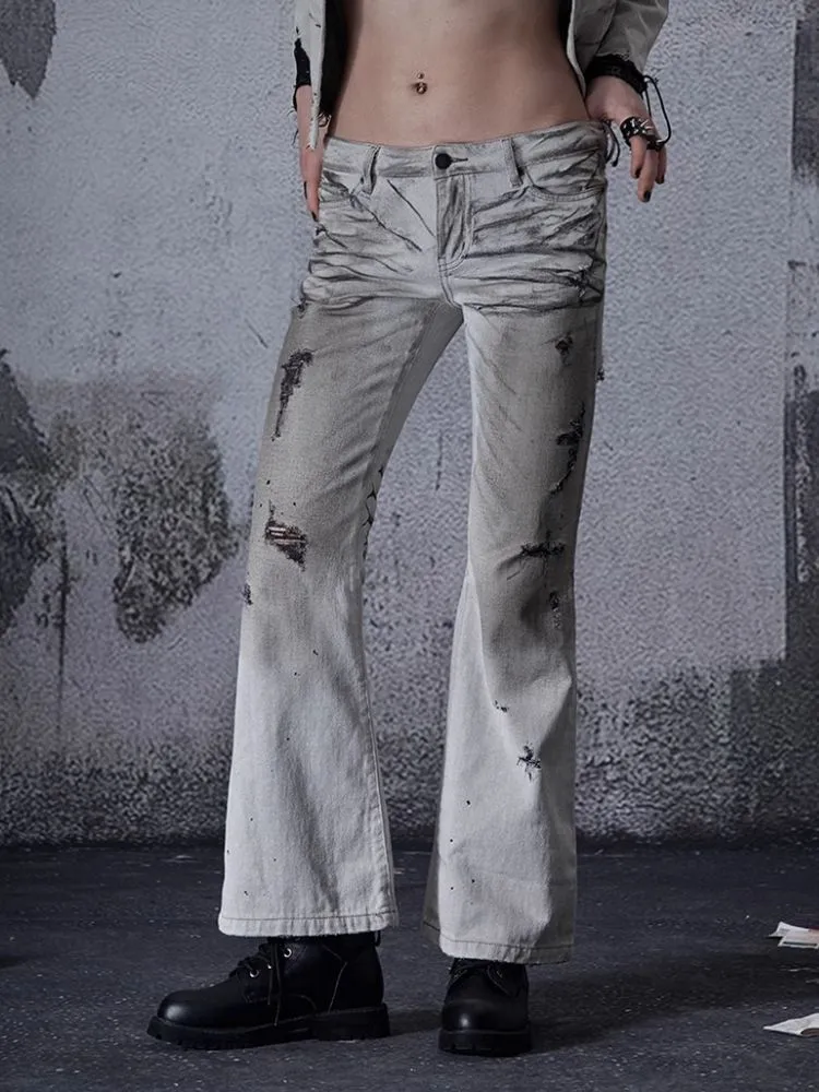 Low-rise wide-legged bare-ear jeans【s0000006693】