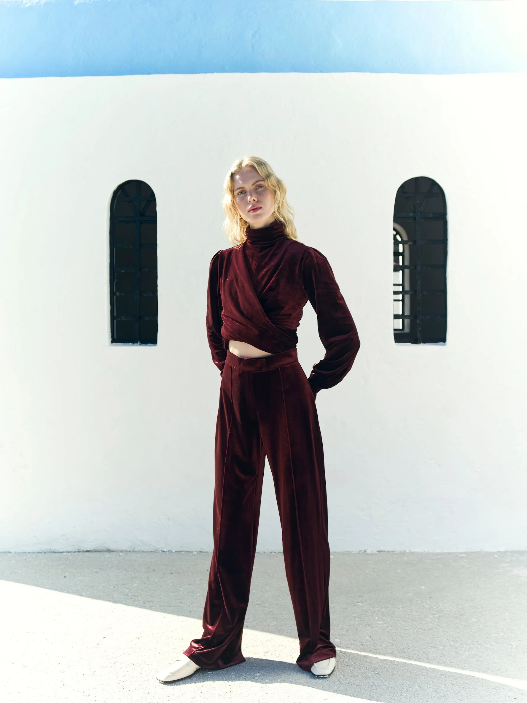 Melani Velvet Trousers in Burgundy